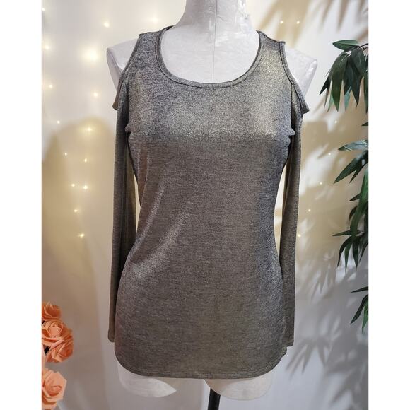 MICHAEL Michael Kors Metallic Cold Shoulder Long Sleeve Top Womens Size M Bronze - Picture 1 of 8